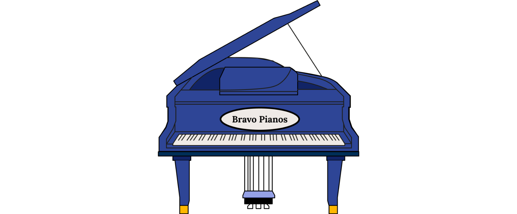 Brand name underneath the fallboard and above the keys of the piano.